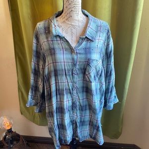 Catherine's Oversized Flannel Shirt With Mixed Metal Studs